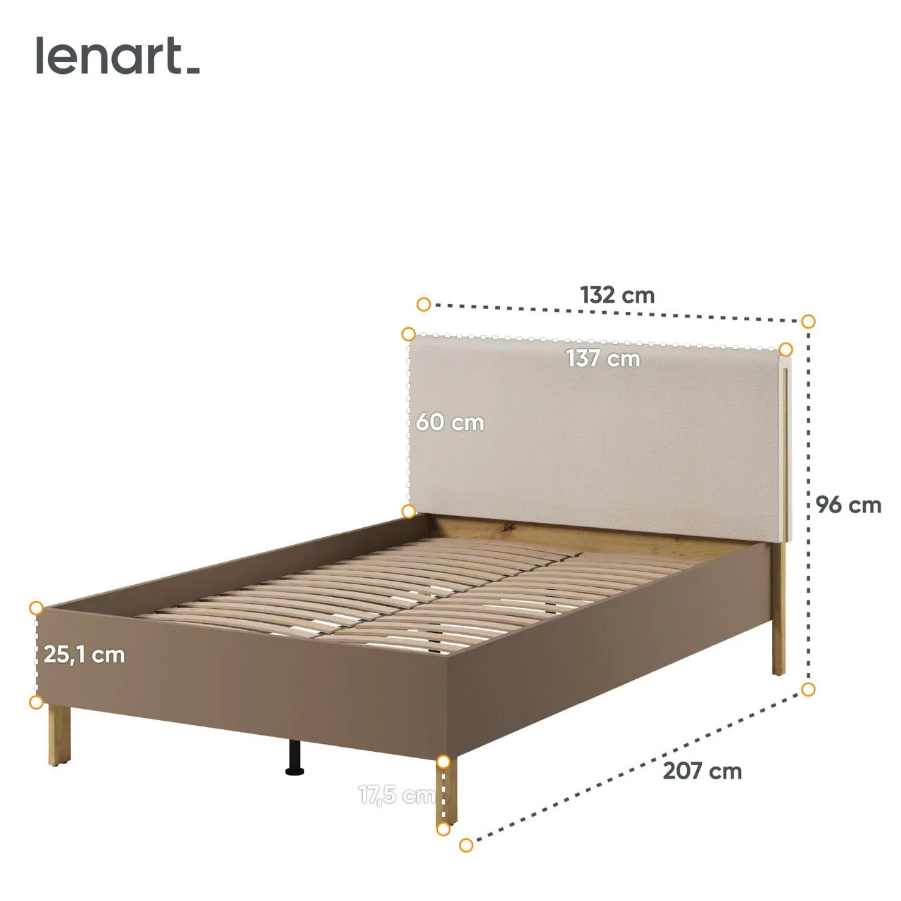 Łóżko 120 ze stelażem dąb artisan/beż/truflowy LENNY LY08 - obrazek 7