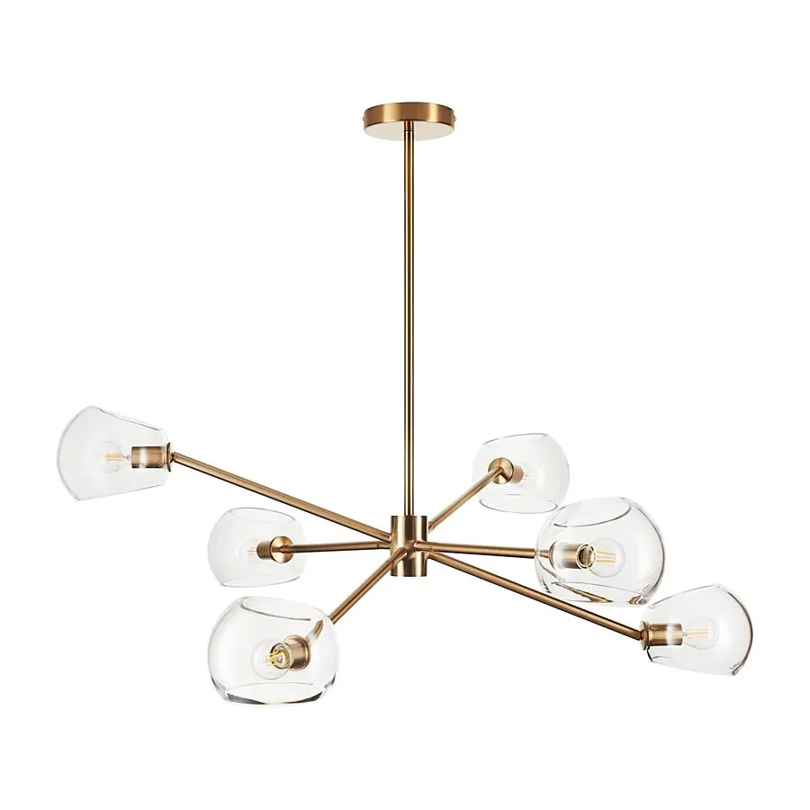 Lampa wisząca COSMIC-6 75 cm - złoty stelaż, transparentne klosze