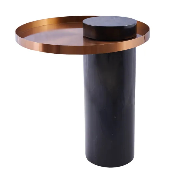 Stolik kawowy COLUMN marmurowy czarno miedziany 55 cm