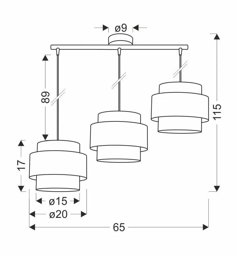 Hare lampa wisząca chromowy 3x60w e27 abażur szary+srebrny - obrazek 3
