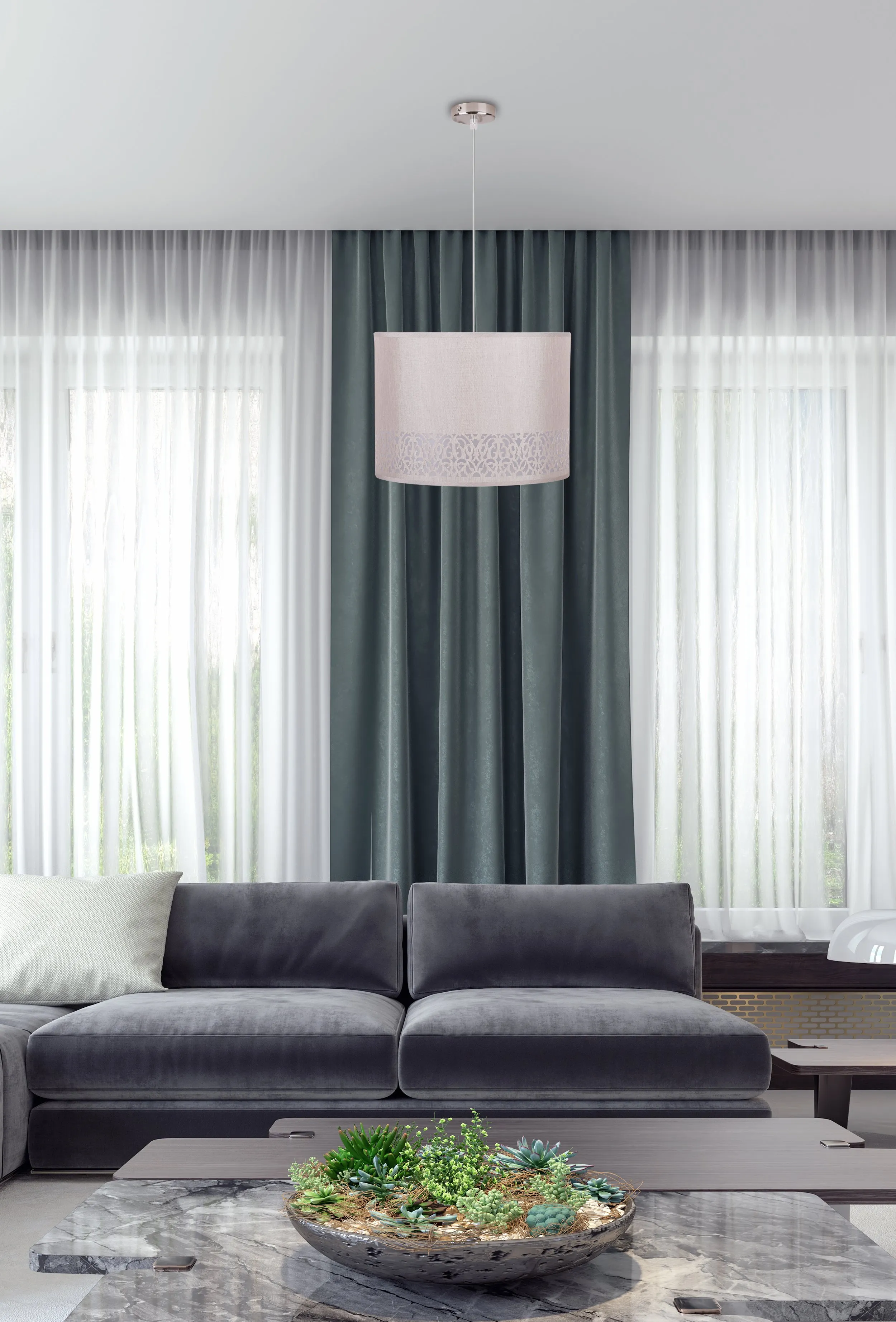 ARABESCA LAMPA WISZĄCA 33X33X24 1X60W E27 KREMOWY (ABAŻUR 77-19441 Z ZAWIESIEM 85-10608) - obrazek 2