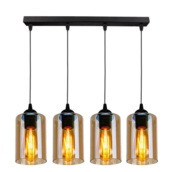 Bistro lampa wisząca czarny 4x40w e27 klosz brązowy