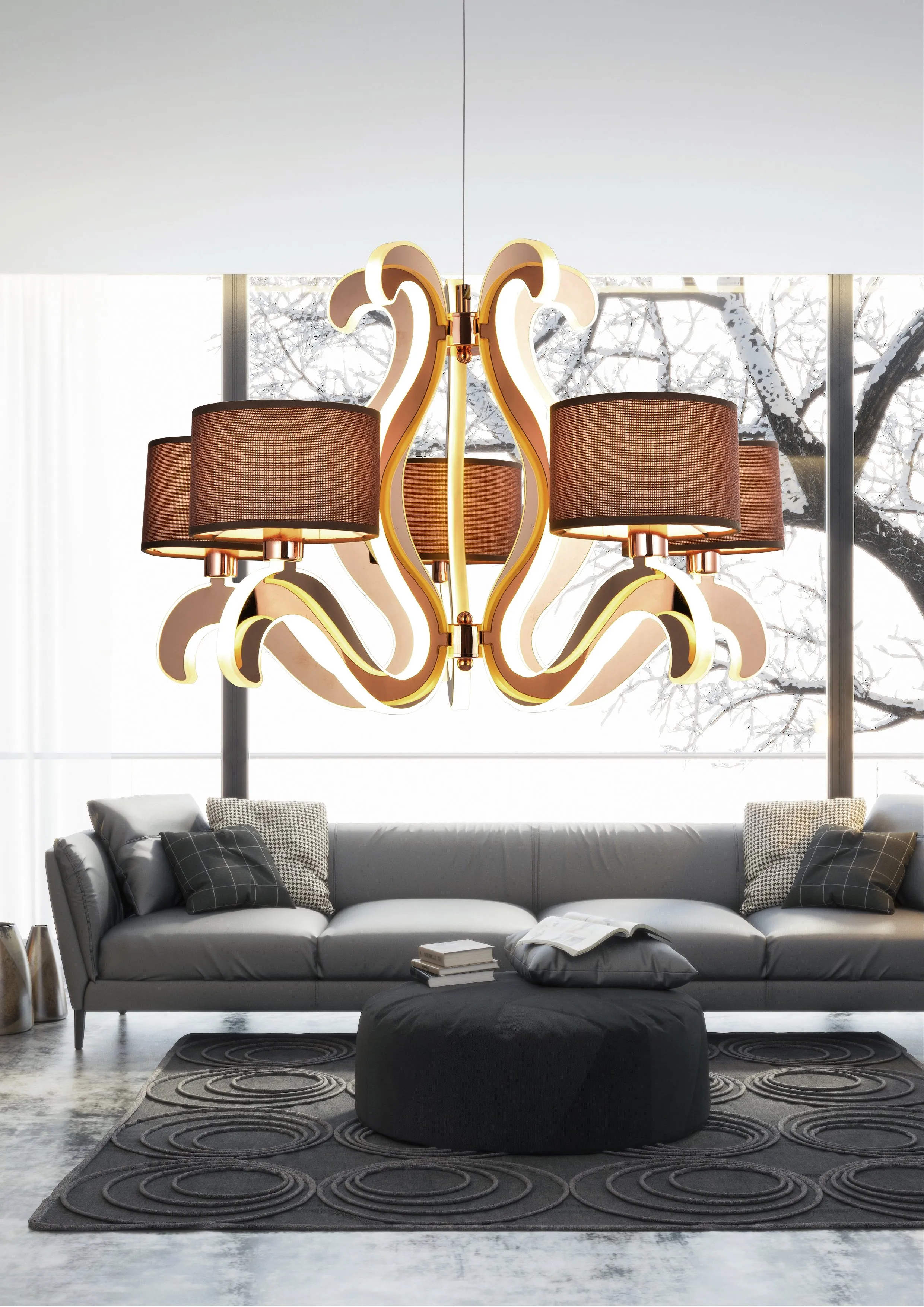 AMBROSIA 3 LAMPA WISZĄCA 5X40W E14 + 43,4W LED MIEDZIANY - obrazek 3