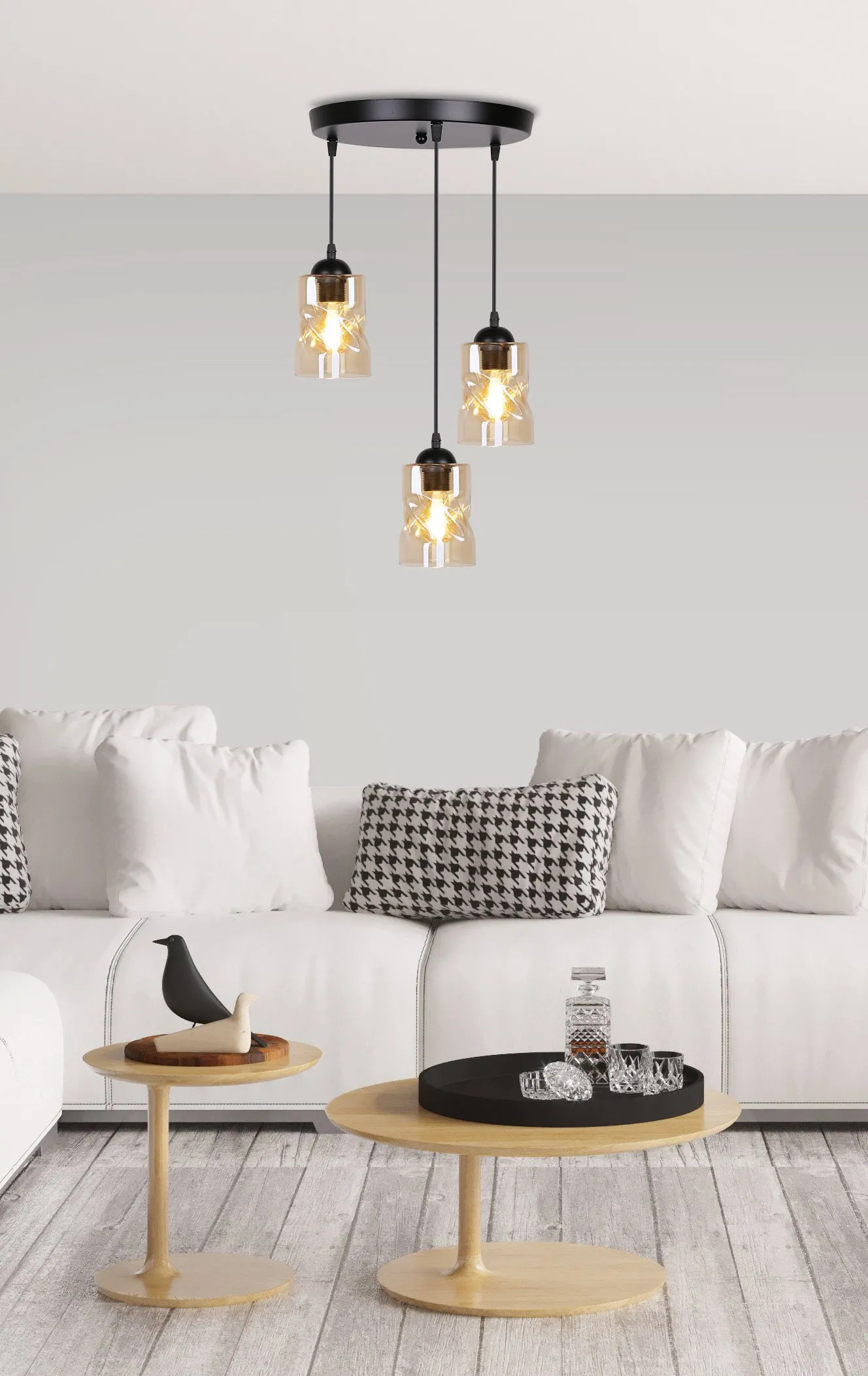 Felis lampa wisząca talerz czarny 3x60w e27 klosz bursztynowy - obrazek 6