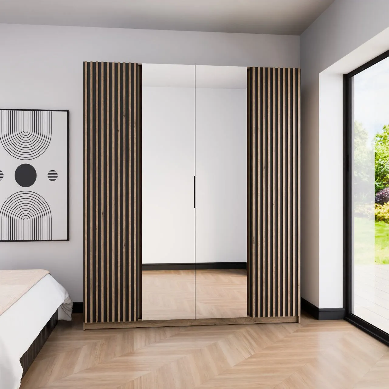Szafa 200cm z lustrem KAYA 12 dąb evoke / czarny / dąb evoke - obrazek 4