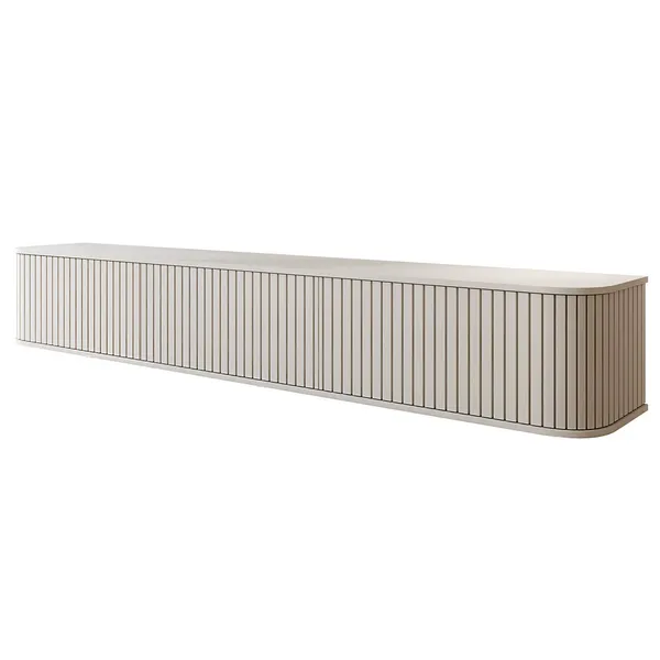 Szafka RTV 215 cm kaszmir ZYLIO – wisząca, ryflowana