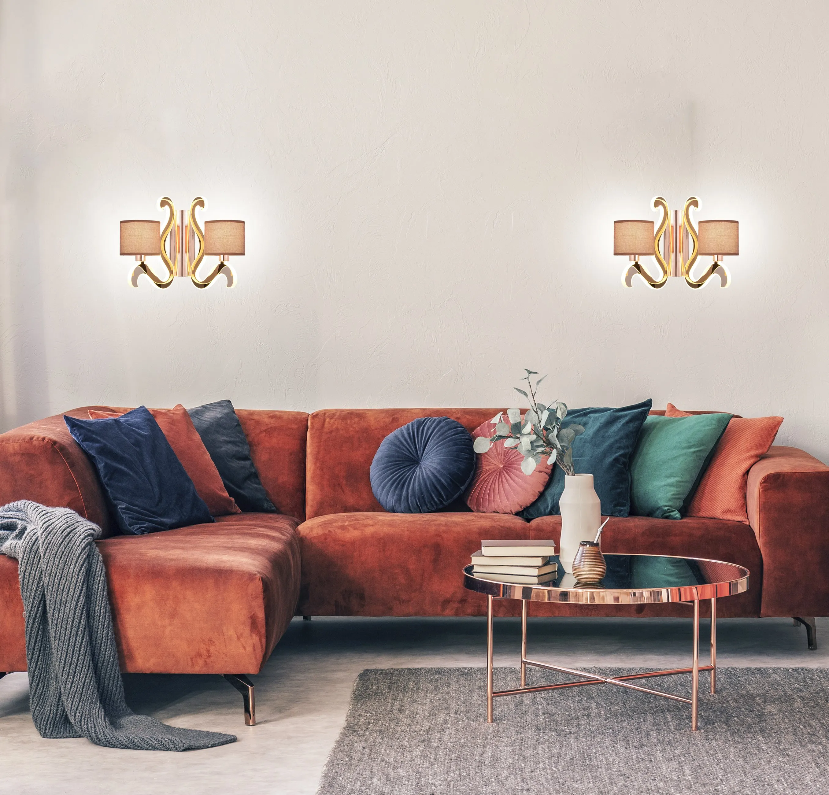 AMBROSIA 3 LAMPA KINKIET 2X40W E14 + 12,3W LED MIEDZIANY - obrazek 3
