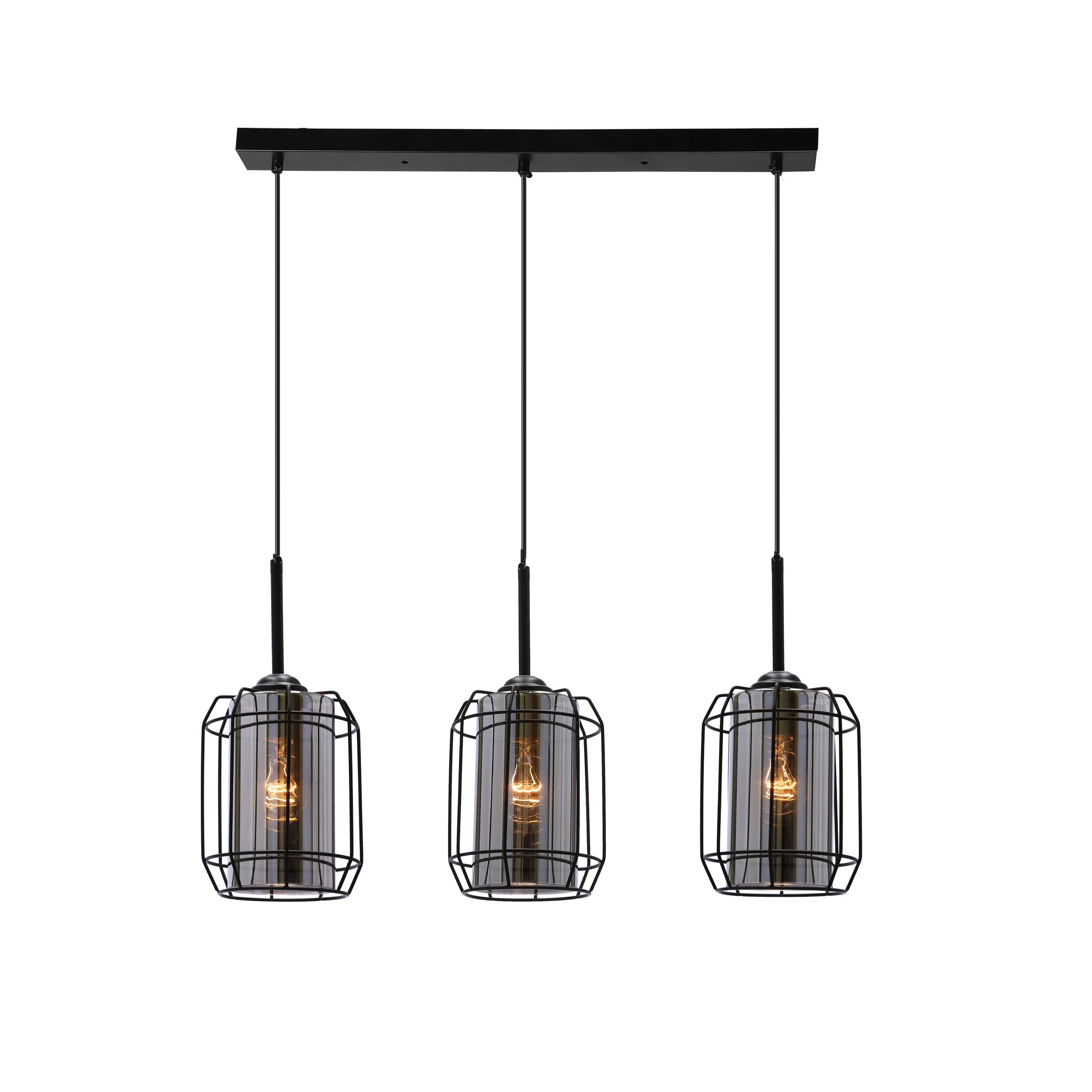 Jonera lampa wisząca czarny 3x40w e27 klosz dymiony - obrazek 4