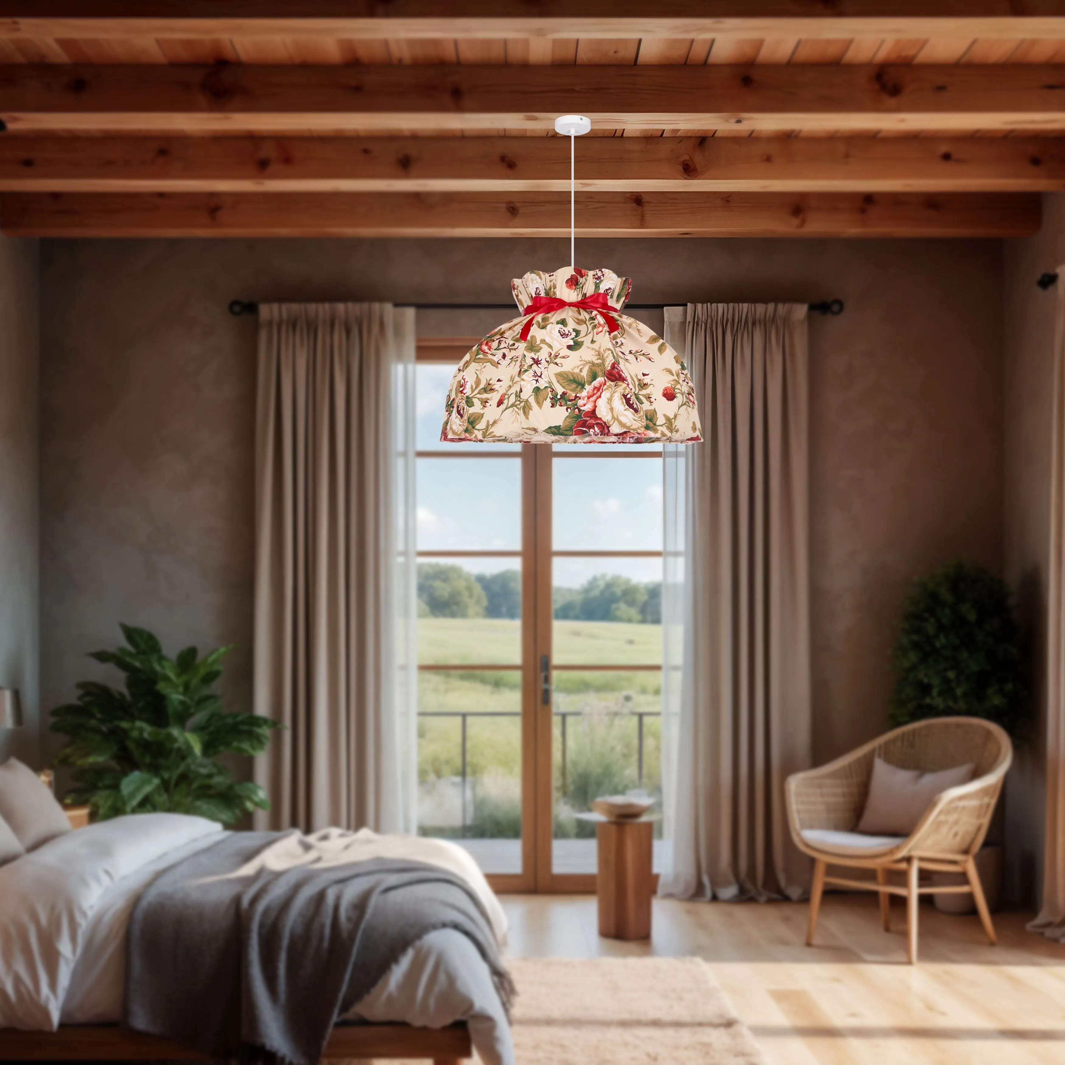 ROZANO lampa wisząca biały 1x40W E27 abażur kwiatowy - obrazek 2