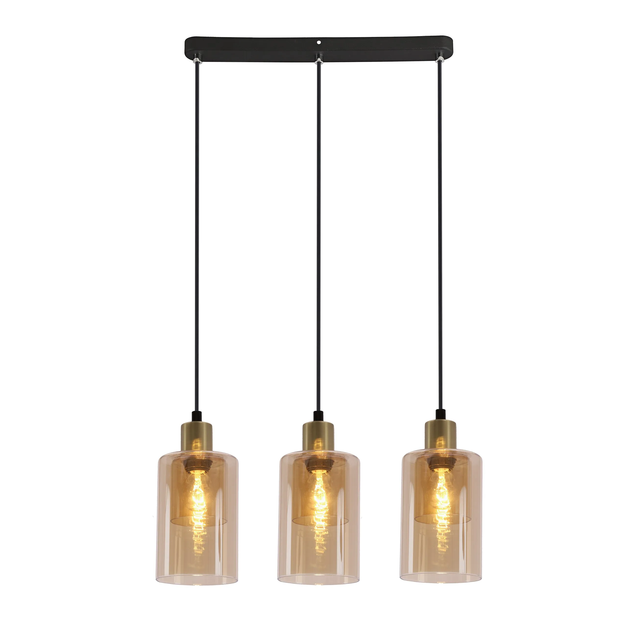DOPPIO lampa wisząca czarny+złoty 3x40W E14 klosz bursztynowy