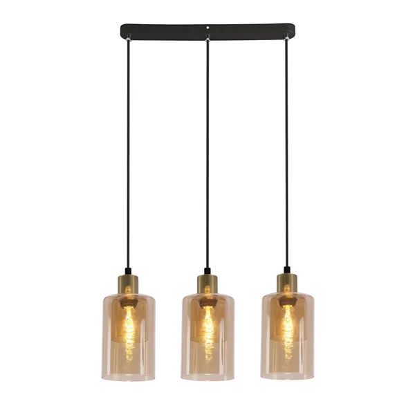 DOPPIO lampa wisząca czarny+złoty 3x40W E14 klosz bursztynowy
