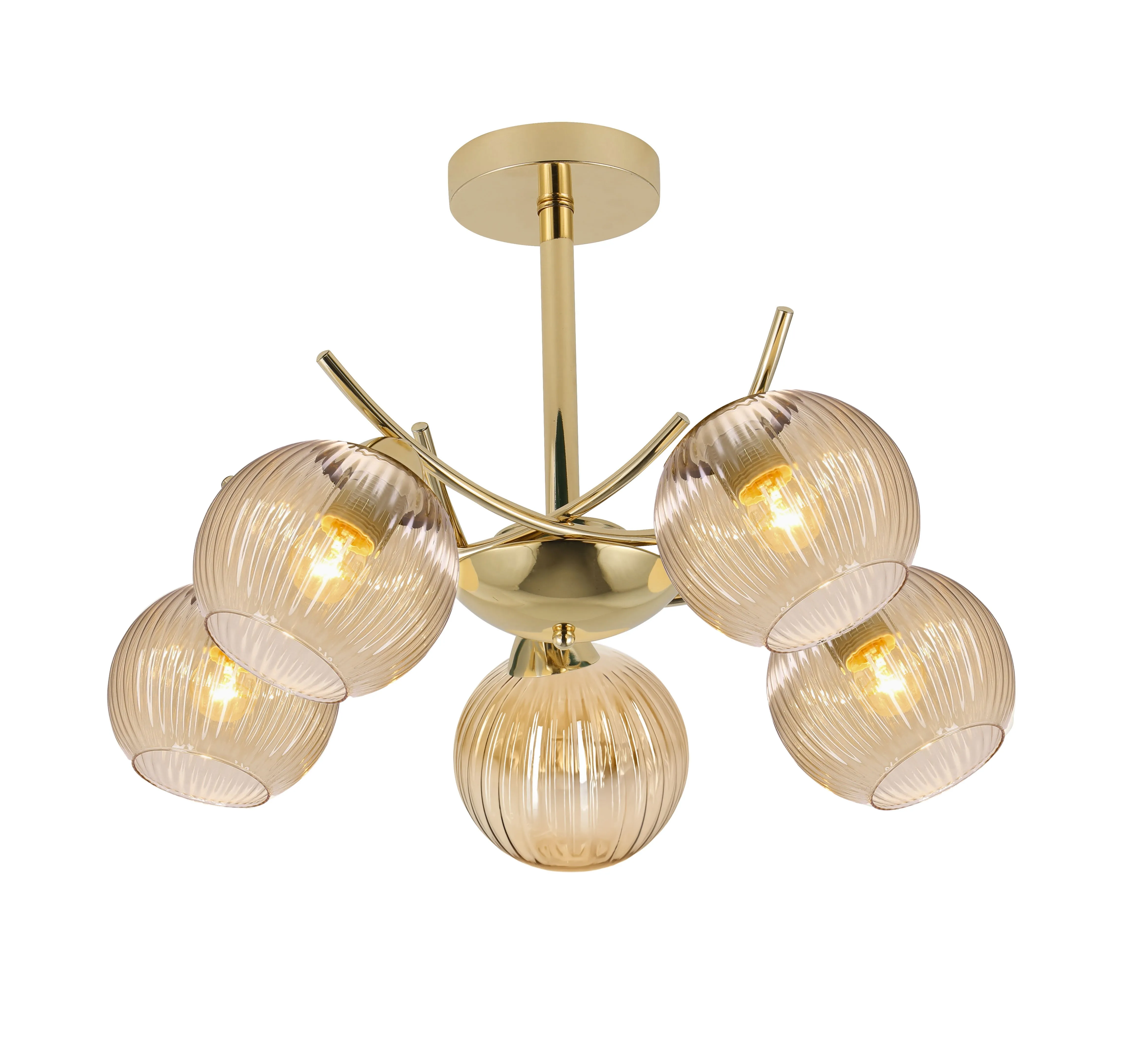LUNORE lampa wisząca złoty 5x40W E27 klosz bursztynowy