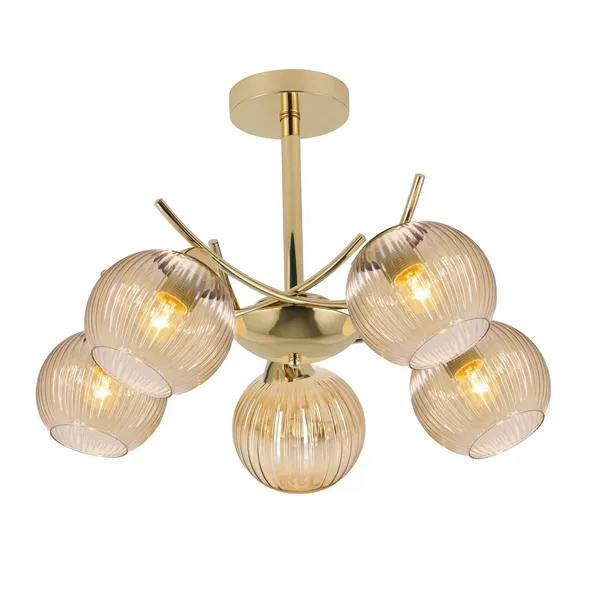 LUNORE lampa wisząca złoty 5x40W E27 klosz bursztynowy