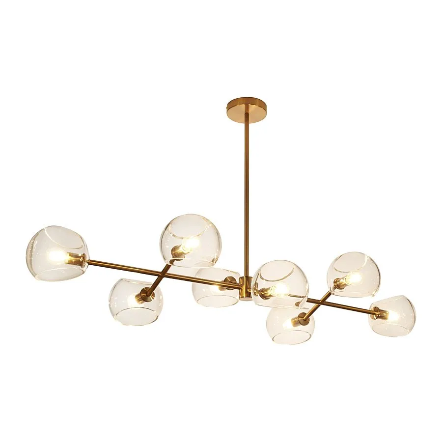 Lampa wisząca COSMIC-8, 85 cm - złoty stelaż, transparentne klosze - obrazek 3