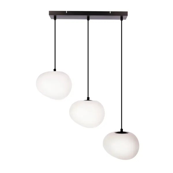 Lampa wisząca STONES w stylu Japandi - podłużna podstawa z kloszami 20 cm w kształcie kamienia - minimalistyczna lampa nad stół 3x E27