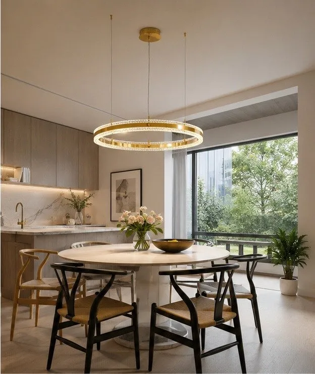 Lampa wisząca ARKADIA LED 80 cm - złoty połysk z kryształowym pierścieniem - obrazek 3