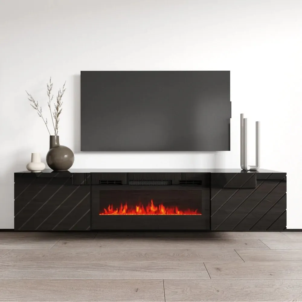 Komoda RTV LUXO EF czarna / kominek czarny - obrazek 4