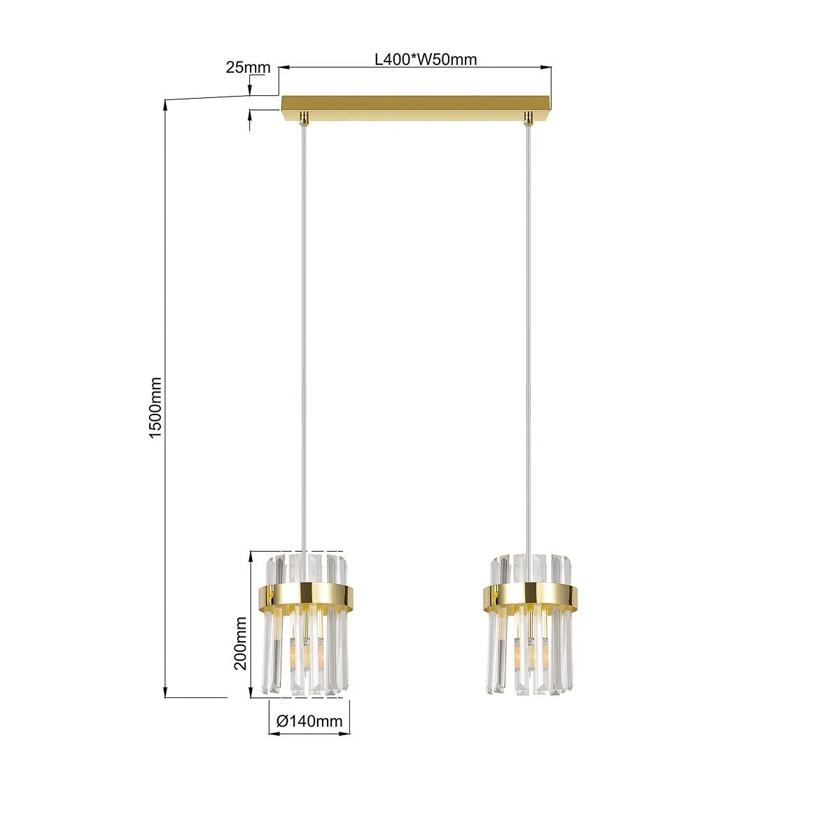Lampa wisząca Vetro złota 2xE14 - obrazek 9