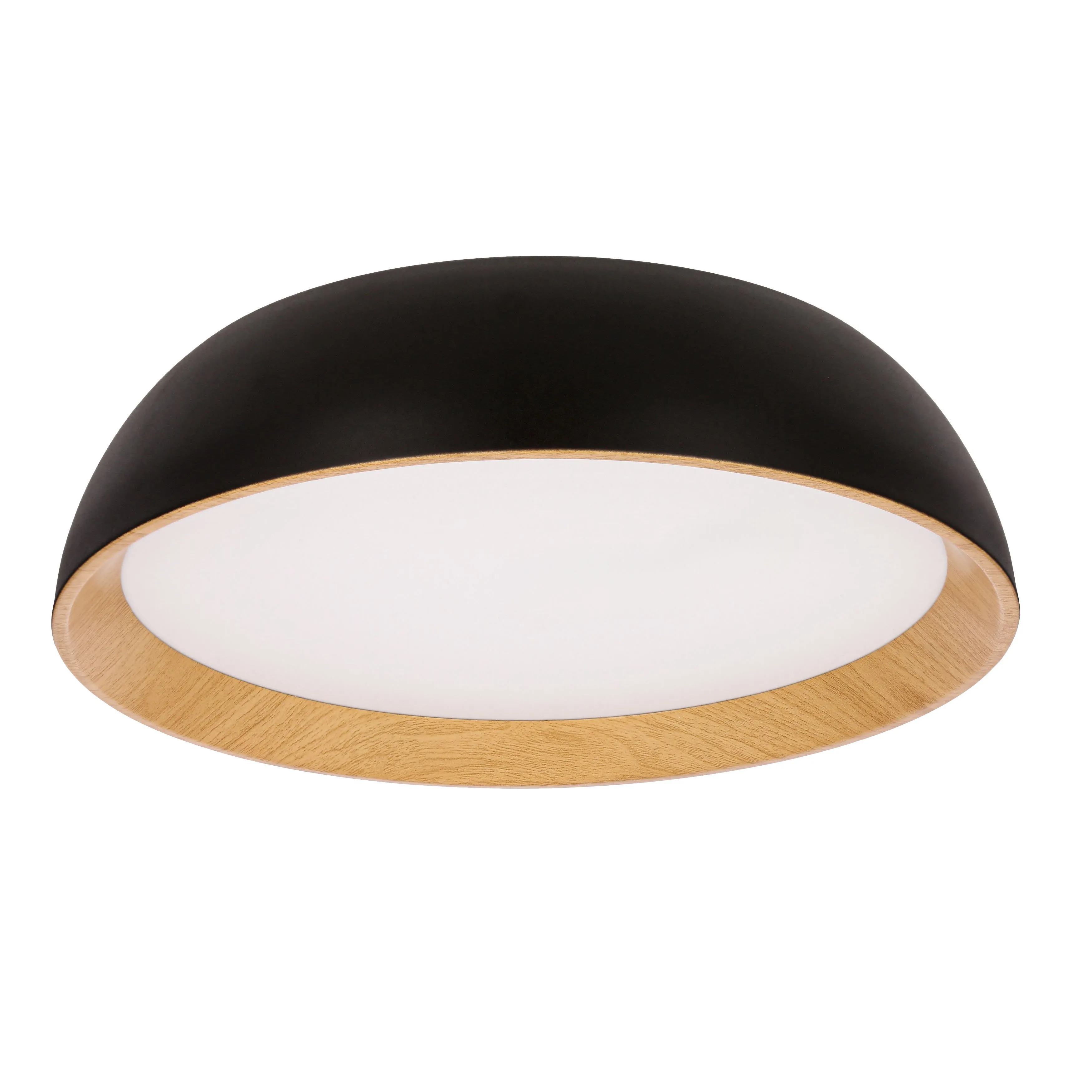 Calabria lampa sufitowa plafon czarno drewniany 24W LED 40x32 cm klosz biały