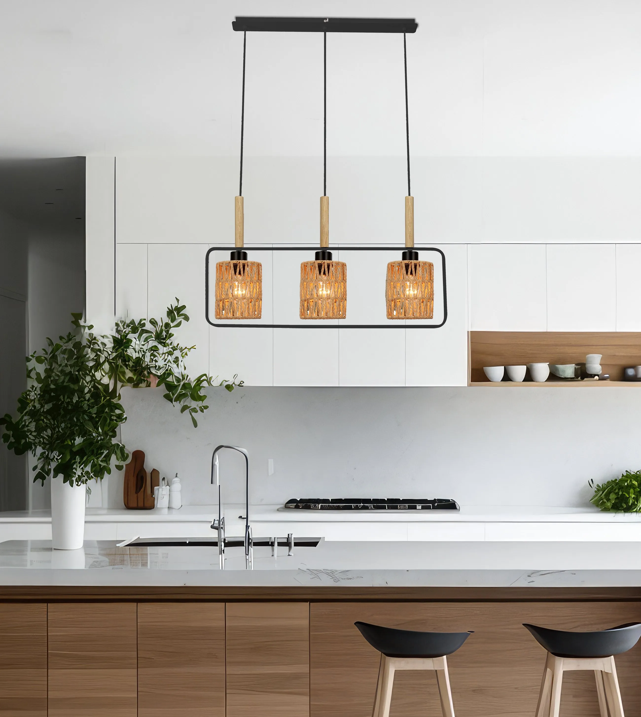 CROWN LAMPA WISZĄCA CZARNY 3X40W E27 ABAŻUR BEŻOWY - obrazek 2