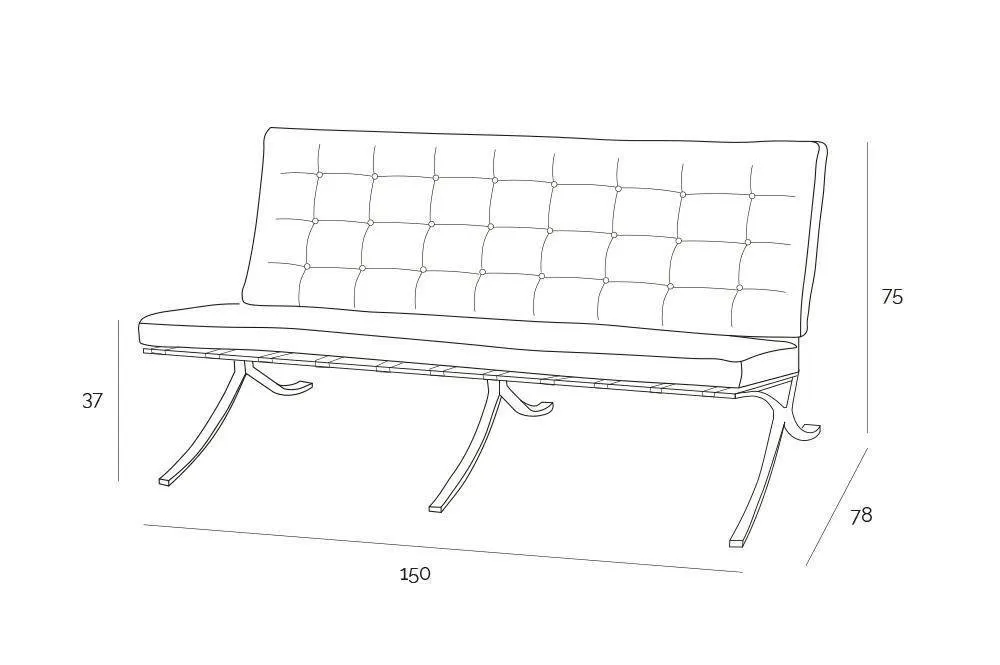 Sofa BA2 2 osobowa, biała skóra naturalna - obrazek 2