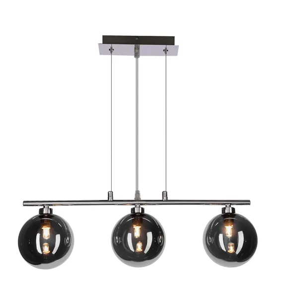 SOMUL lampa wisząca 3x20W G9 chrom klosze szklane 12 cm grafitowe nowoczesna elegancka oprawa oświetleniowa salon jadalnia kuchnia