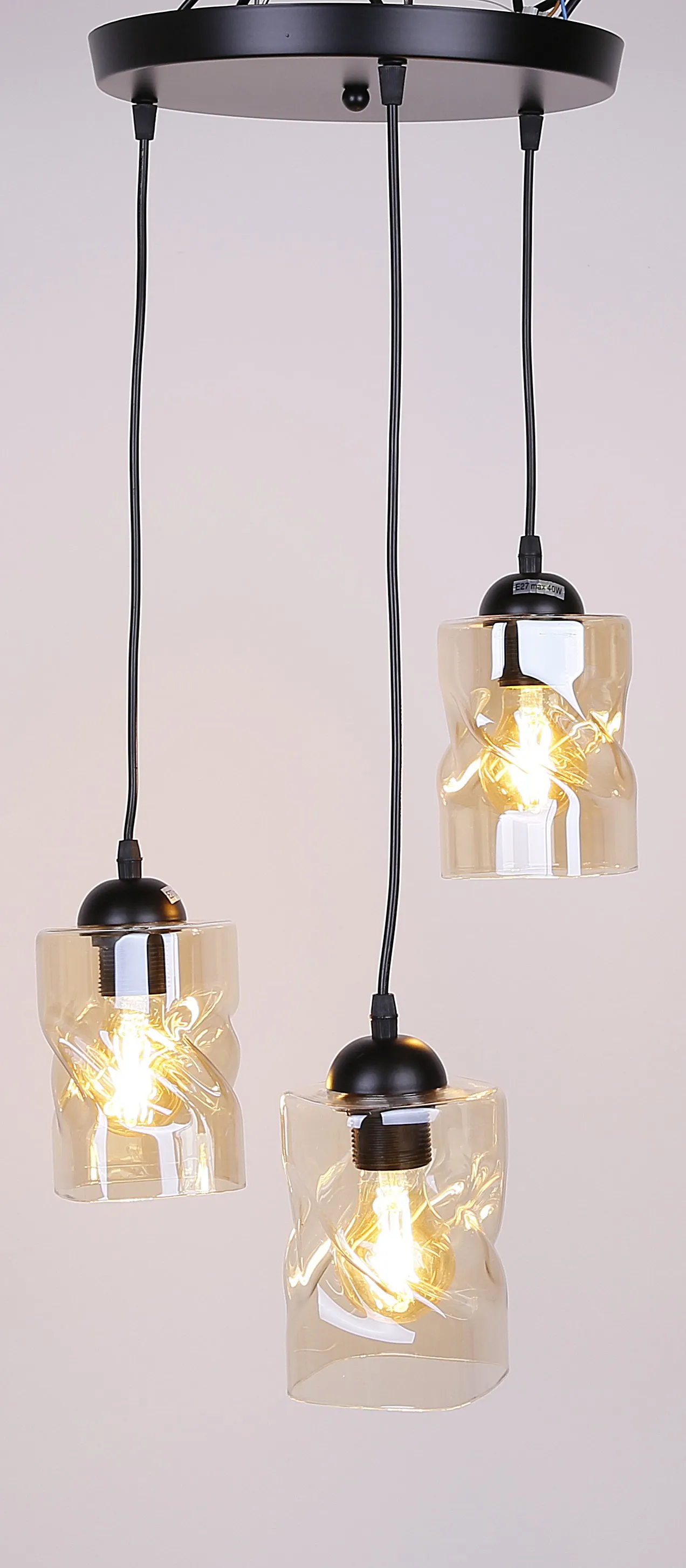 Felis lampa wisząca talerz czarny 3x60w e27 klosz bursztynowy - obrazek 2