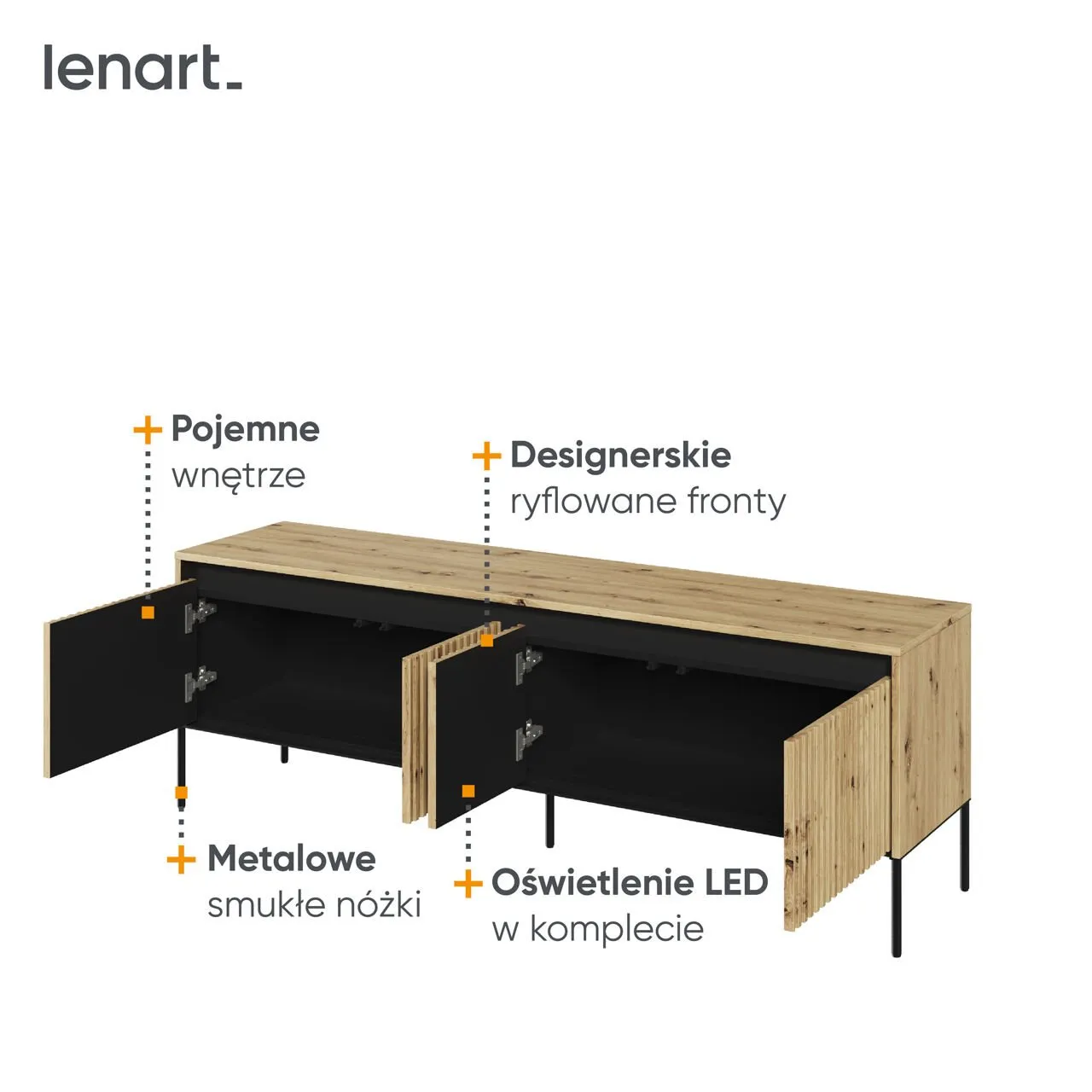 Komoda RTV 166 z oświetleniem dąb artisan/czarny TREND TR05 - obrazek 5