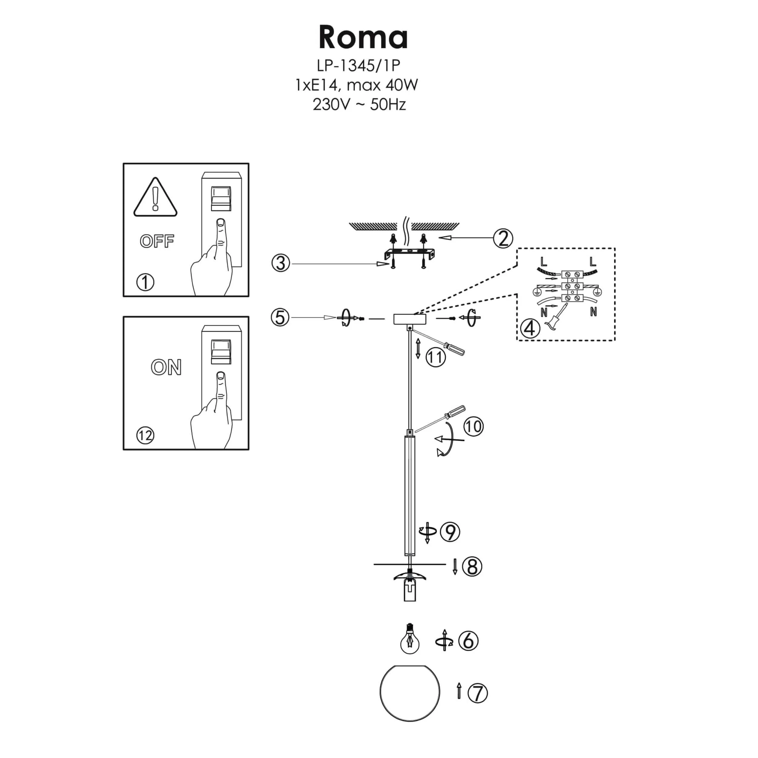 Lampa wisząca Roma 1 złota 1xE14 - obrazek 4