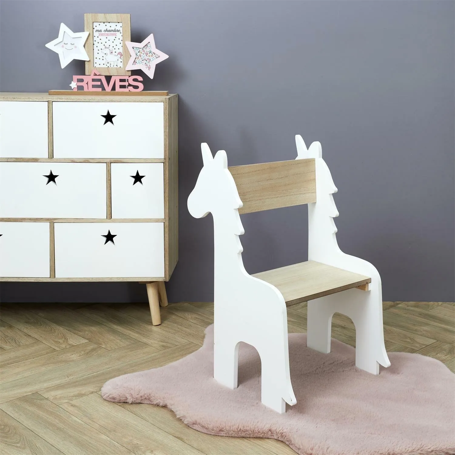 Krzesło dziecięce Unicorn białe/naturalne - obrazek 2
