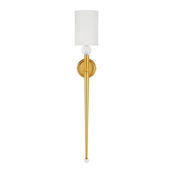 Lampa ścienna DAMA 92 cm-  złoty kinkiet z białym abażurem