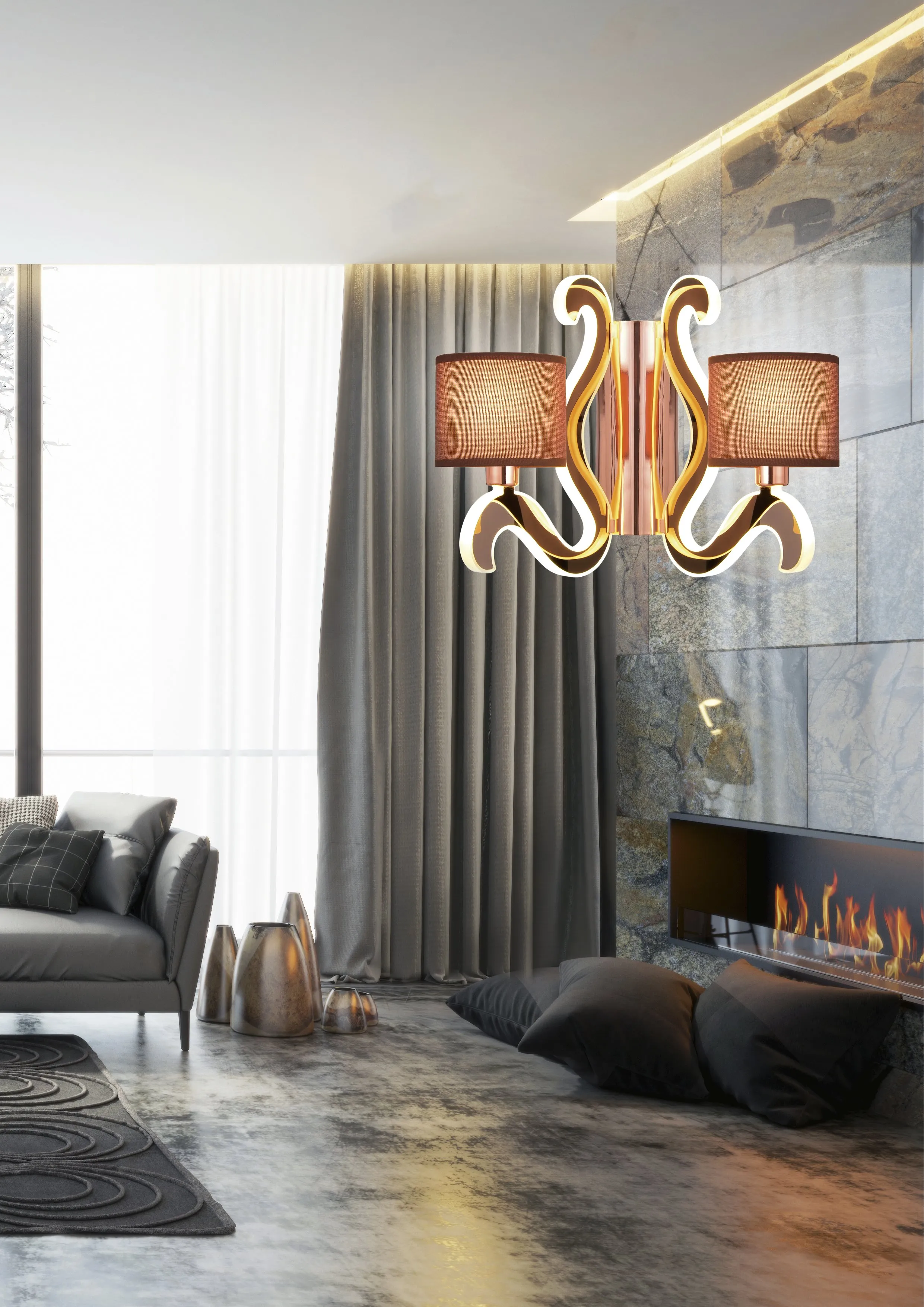AMBROSIA 3 LAMPA KINKIET 2X40W E14 + 12,3W LED MIEDZIANY - obrazek 2