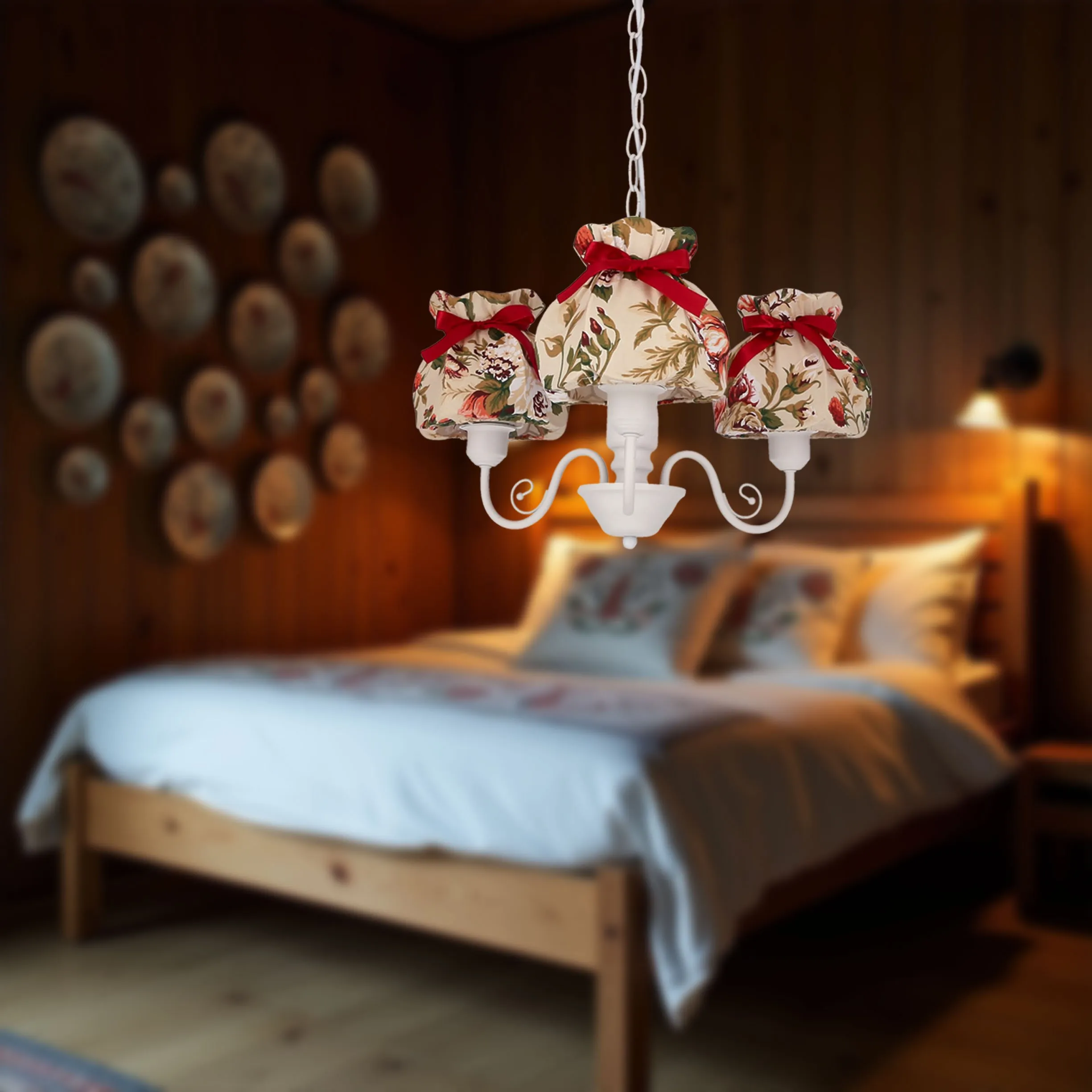 ROZANO lampa wisząca biały 3x40W E27 abażur kwiatowy - obrazek 2