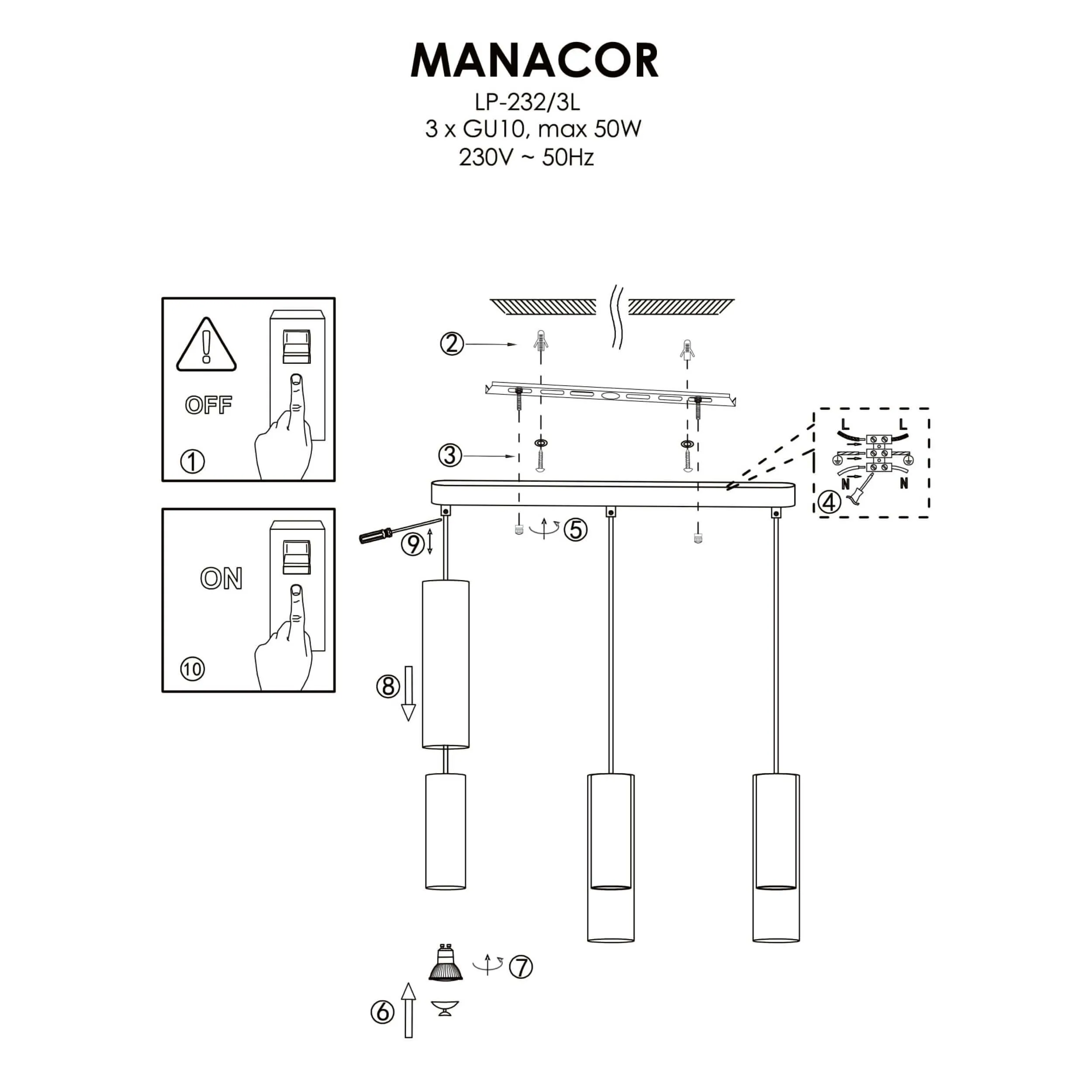 Lampa wisząca Manacor czarna 3xGU10 - obrazek 4