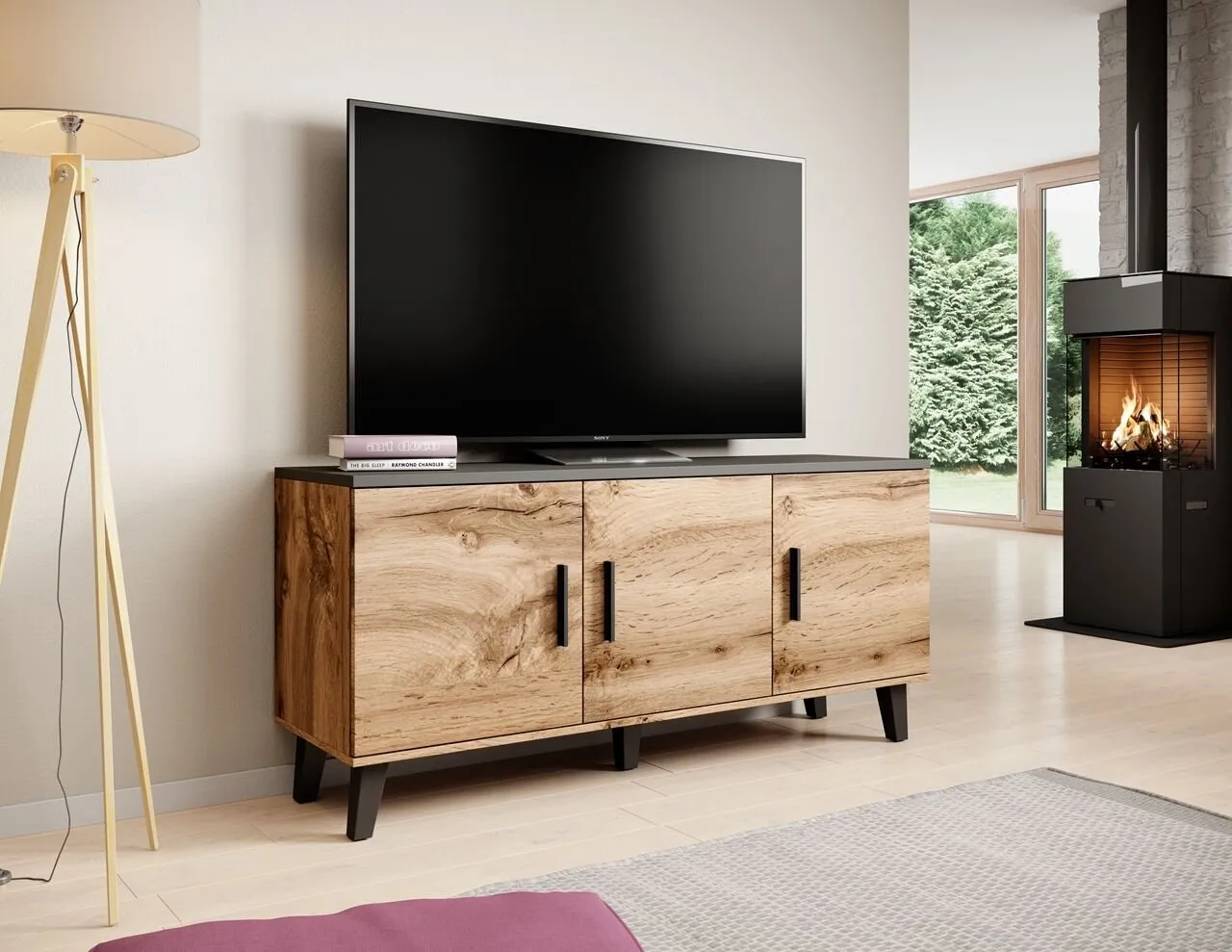 Komoda RTV LOTAR 150 3D dąb wotan / czarny - obrazek 3