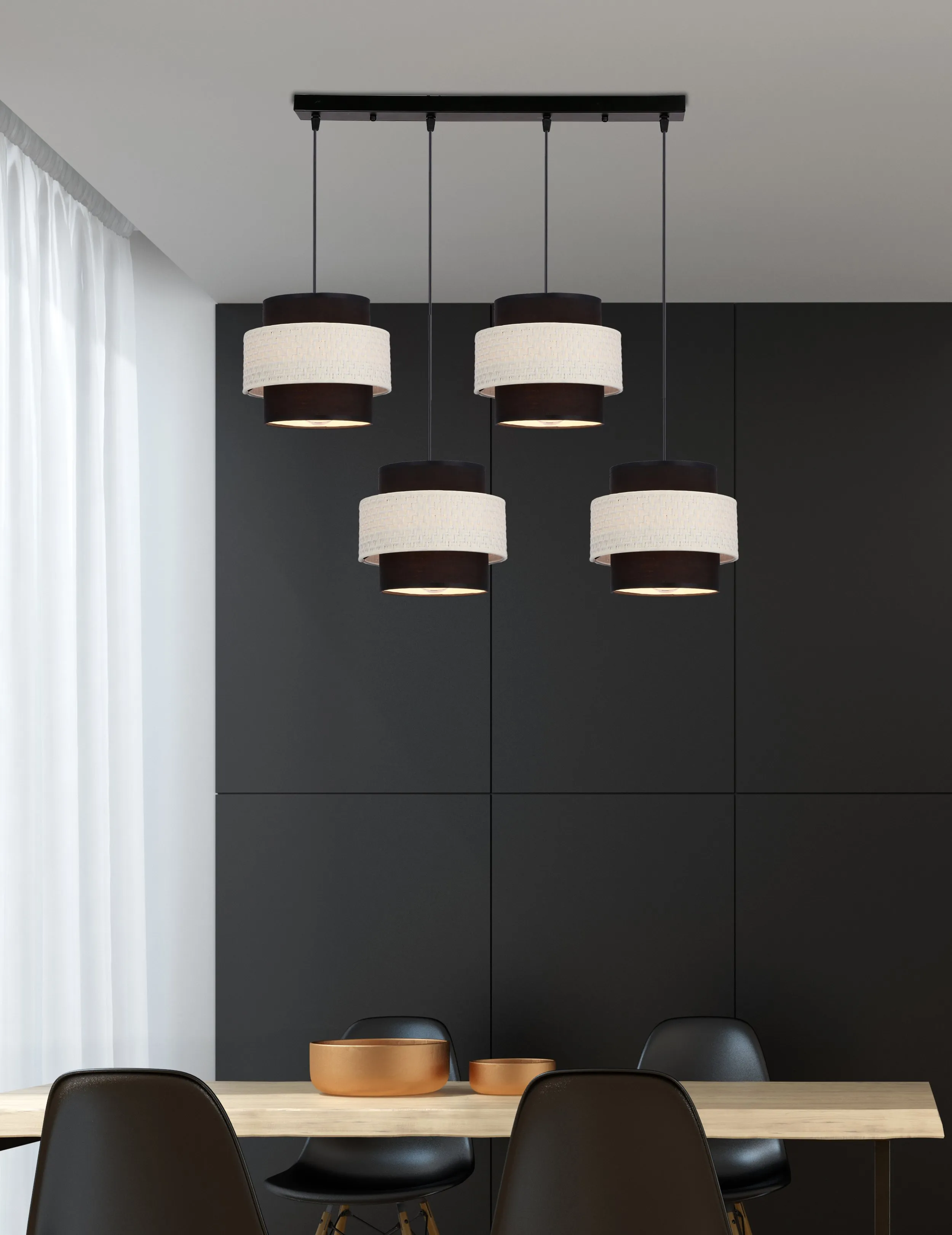 Benta lampa wisząca czarny 4x40w e27 abażur czarny+kremowy - obrazek 2