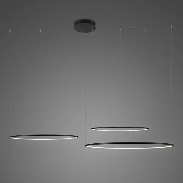 Lampa wisząca Ledowe Okręgi No.3 150cm 3k czarna układ 150/120/100 cm