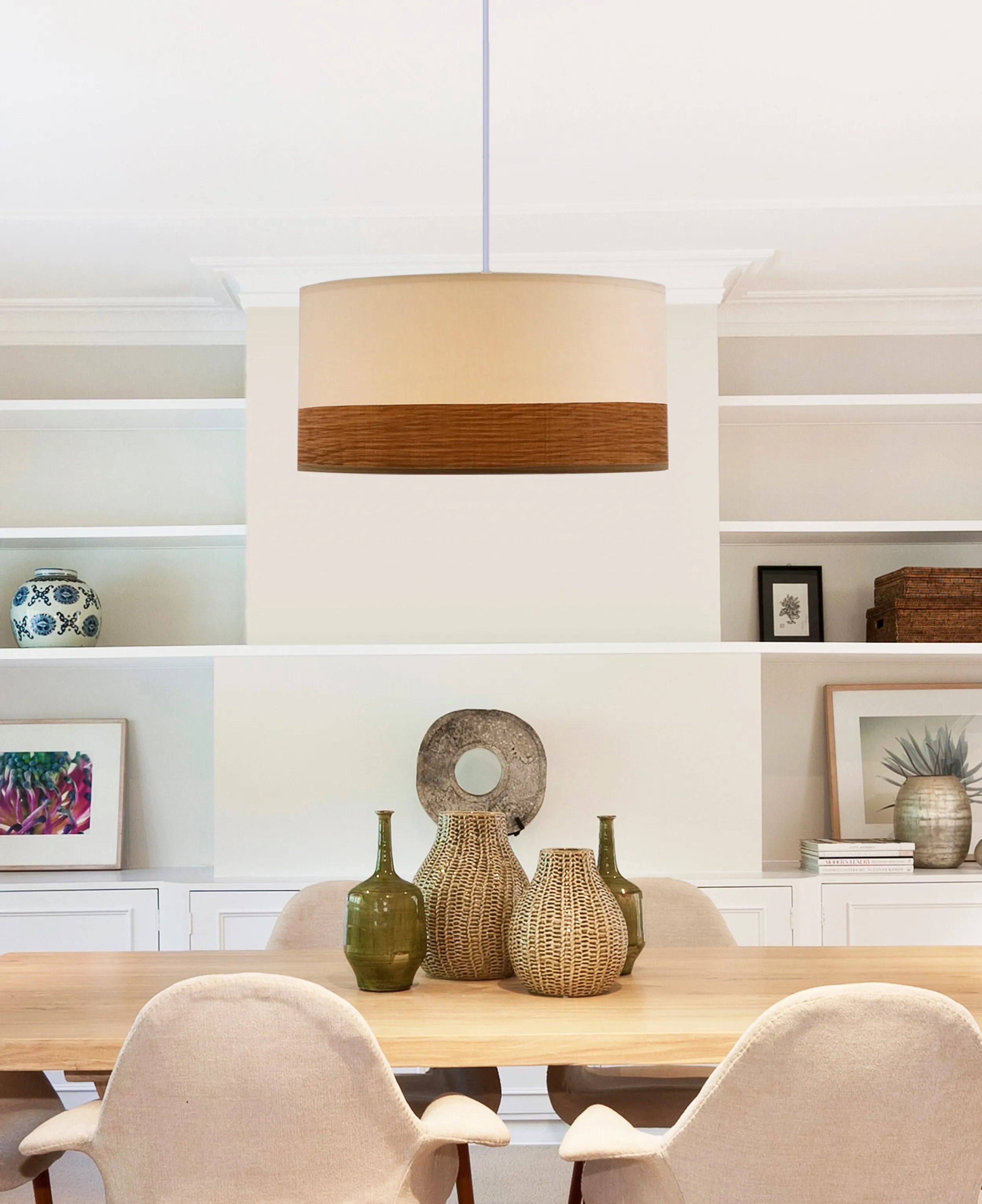 Bianco lampa wisząca biały 1x40w e27 abażur biały+orzechowy - obrazek 2