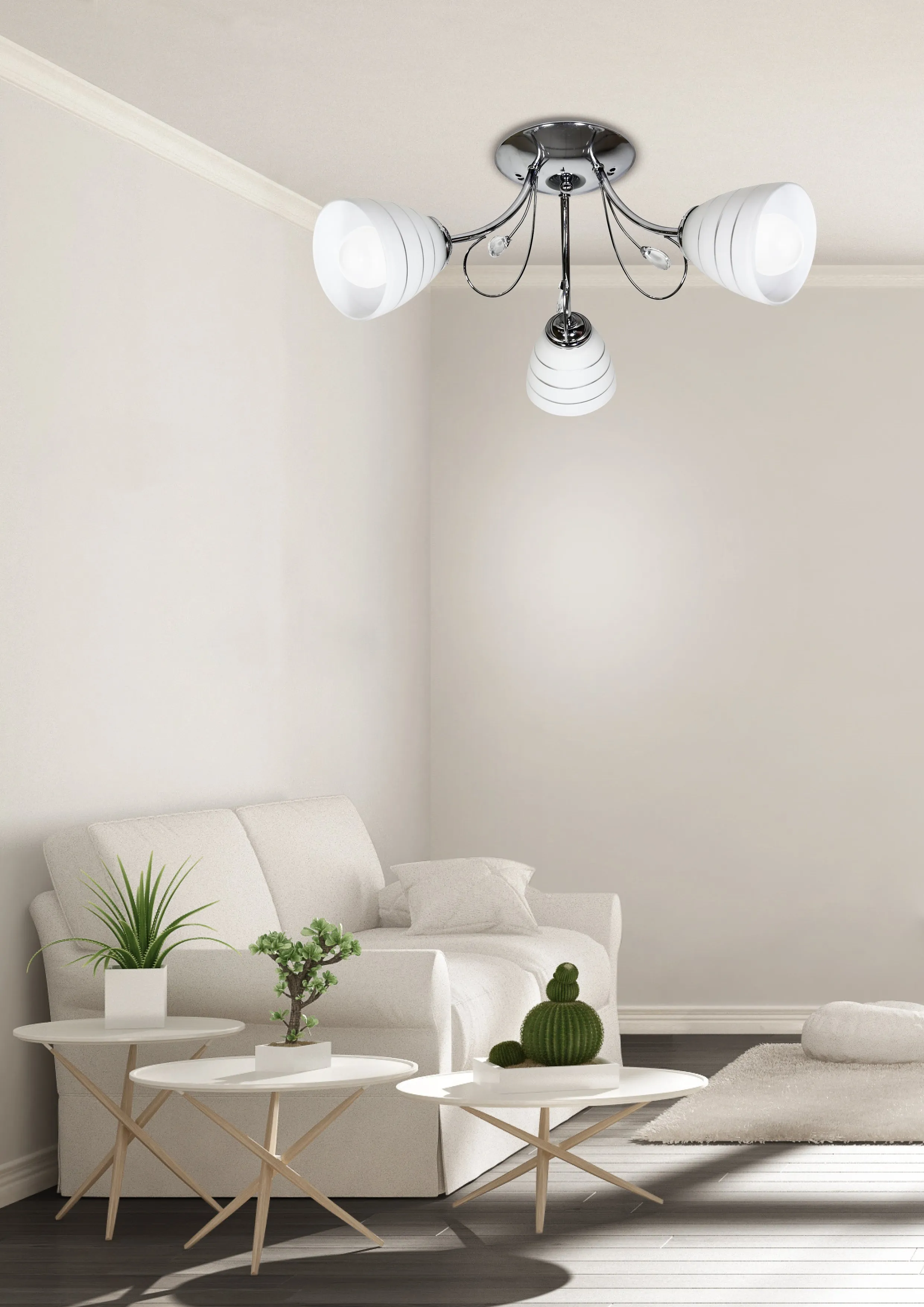 SIMPLI LAMPA WISZĄCA 3*40W E27 CHROM Z KRYSZTAŁKIEM+KLOSZ Z PASKIEM - obrazek 2
