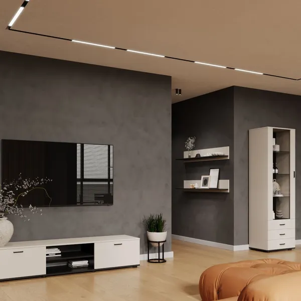 Zestaw mebli do małego salonu SINDI 1J kaszmir czarny z witryną wysoką i komodą RTV 180 cm
