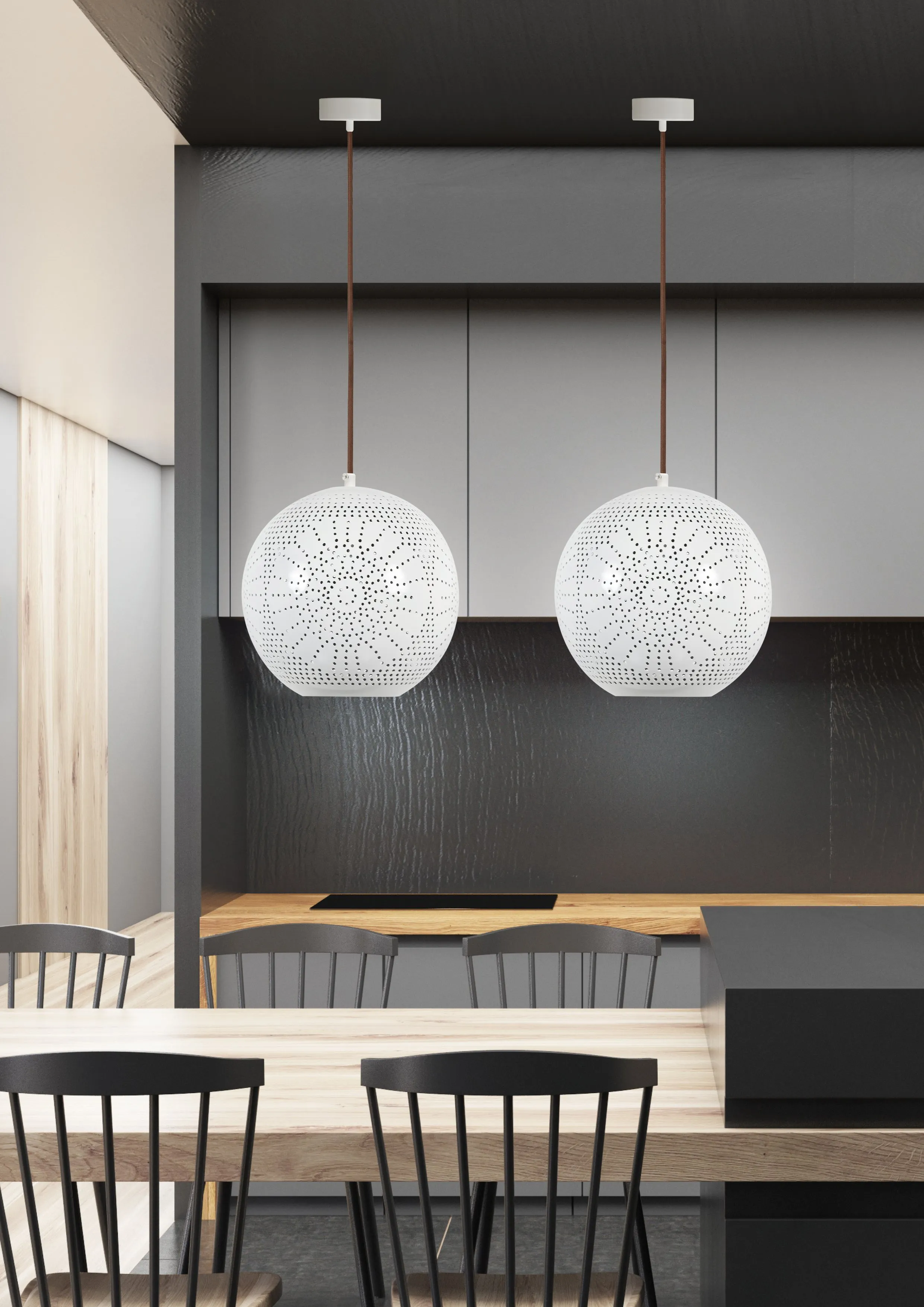 BENE LAMPA WISZĄCA 25 KULA S 1X60W E27 AŻUROWY BIAŁY - obrazek 2