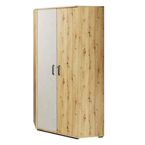 Szafa narożna 2D dąb artisan/raw steel/silk flou QUBIC QB01