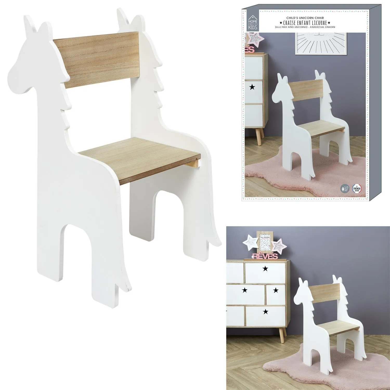Krzesło dziecięce Unicorn białe/naturalne - obrazek 7