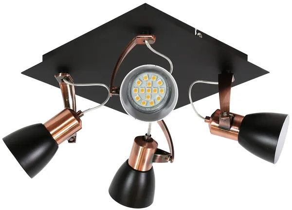 MARKUS PLAFON 4X3W LED GU10 CZARNY+MIEDZIANY Z ŻARÓWKĄ