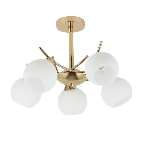 AMOS Lampa wiszaca złoty 5x40W E27 klosz biały