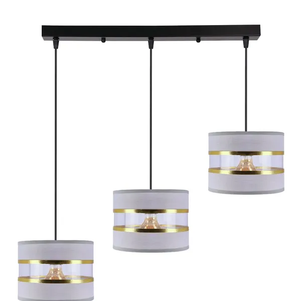 PANDY lampa wisząca czarny 3x40W E27 abażur szary+złoty