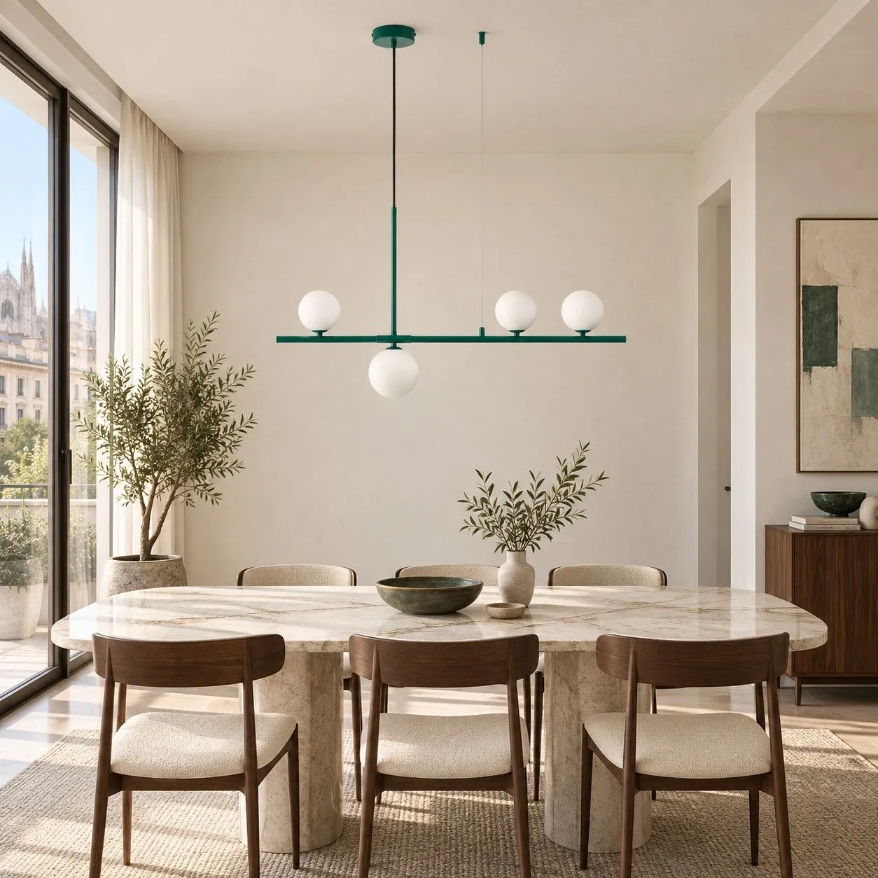 Lampa wisząca MODERNO 80 cm -szmaragdowa z białymi kloszami - obrazek 3