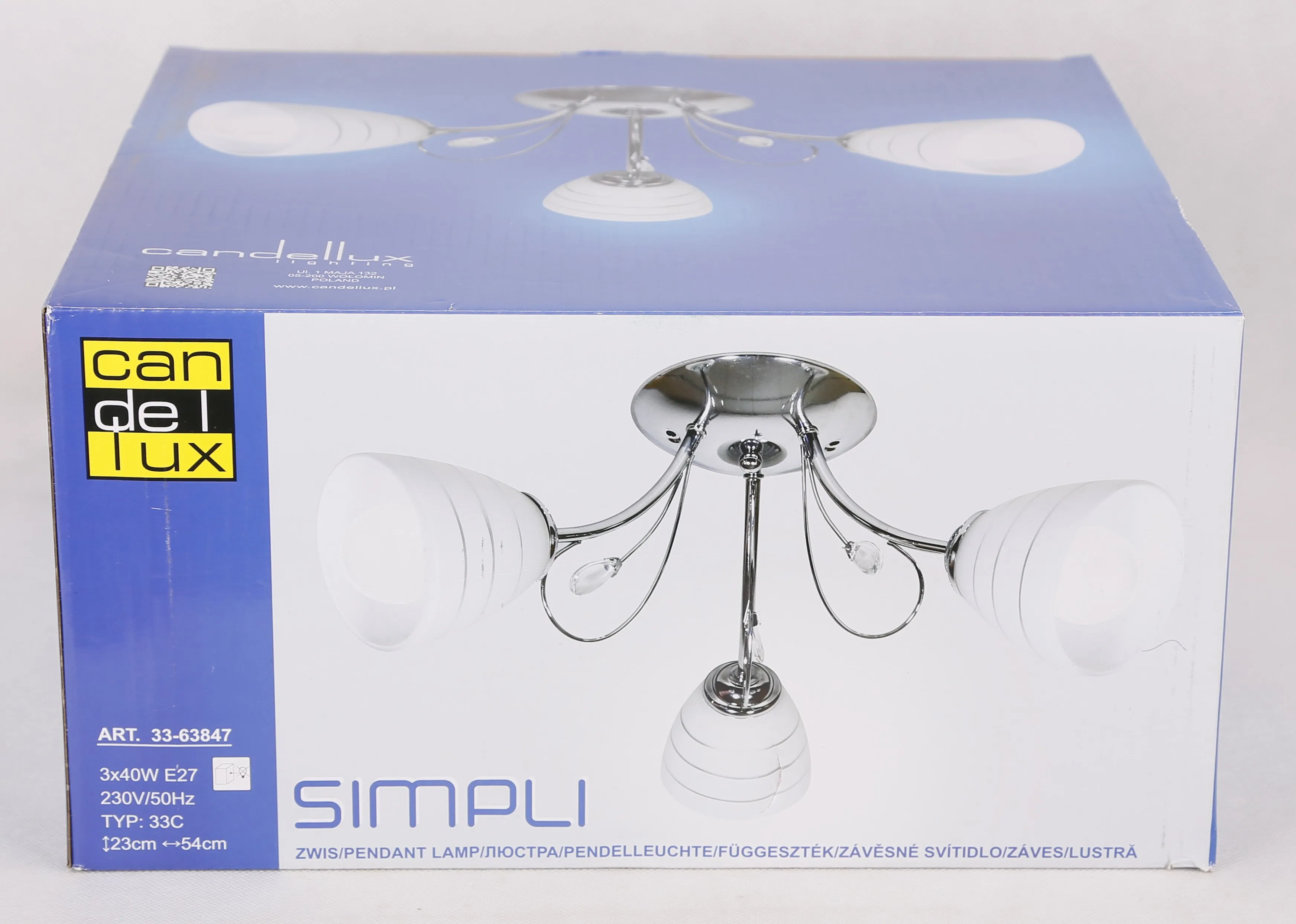 SIMPLI LAMPA WISZĄCA 3*40W E27 CHROM Z KRYSZTAŁKIEM+KLOSZ Z PASKIEM - obrazek 5