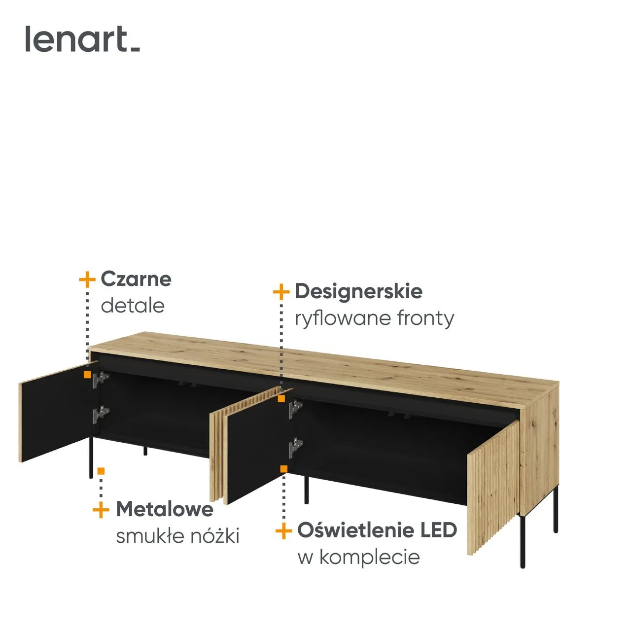 Komoda RTV 192 z oświetleniem dąb artisan/czarny TREND TR06 - obrazek 5