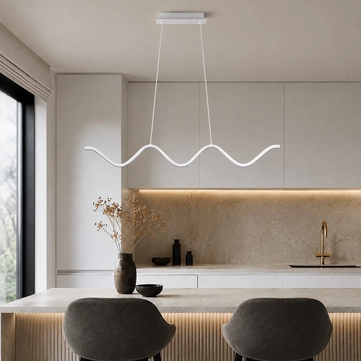 Lampa wisząca ZIGZAG 90 cm - LED, biała, falista listwa - obrazek 2